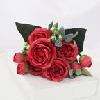 Artificial Flowers 1 Bouquet 9 heads Peony Tea Rose Autumn Silk Fake Flowers For Living Room Home Garden Wedding Decoration Artificial Silk Fake Flowers Rose Floral Decor Bouquet Stevvex
