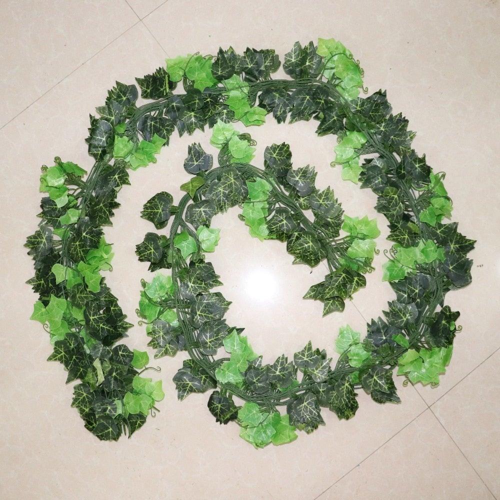 Artificial Ivy Leaf Garland Fake Leaves Hanging Vines  For Home Decor Creeper Green Ivy Artificial Ivy Garland Greenery Hanging Plant Vine for Wedding Wall Party Room Astethic Stuff Decor 100pcs Leaf 1 piece 2.4M Stevvex