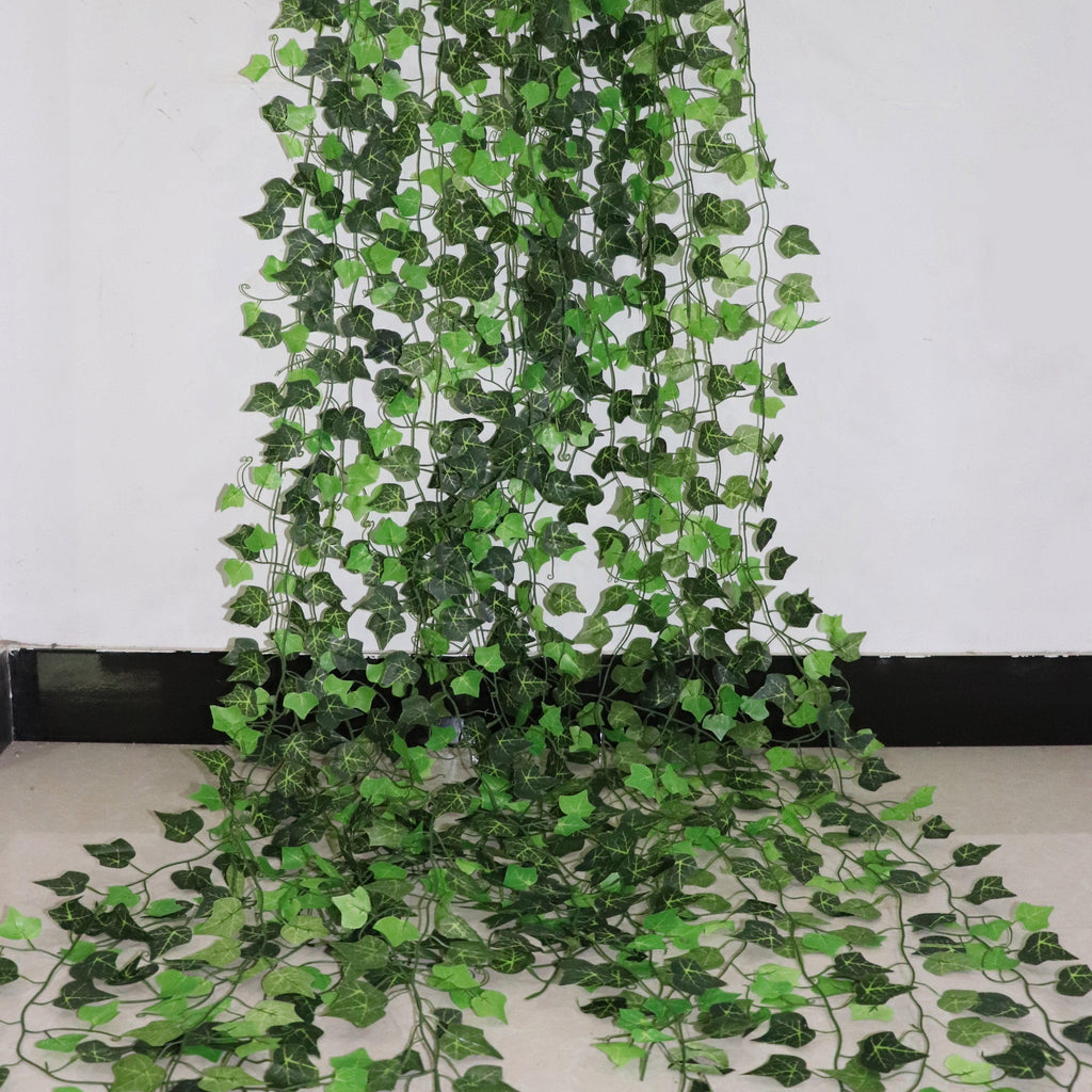 Artificial Ivy Leaf Garland Fake Leaves Hanging Vines  For Home Decor Creeper Green Ivy Artificial Ivy Garland Greenery Hanging Plant Vine for Wedding Wall Party Room Astethic Stuff Decor 100pcs Leaf 1 piece 2.4M Stevvex
