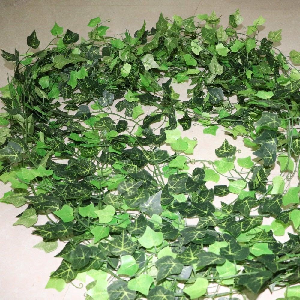 Artificial Ivy Leaf Garland Fake Leaves Hanging Vines  For Home Decor Creeper Green Ivy Artificial Ivy Garland Greenery Hanging Plant Vine for Wedding Wall Party Room Astethic Stuff Decor 100pcs Leaf 1 piece 2.4M Stevvex