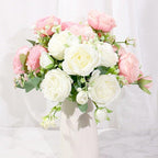 Artificial Rose Flowers Bouquet Pink And White Silk Peony Rose For Home Bridal Wedding Party Festival Decor Stevvex