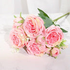 Artificial Rose Flowers Bouquet Pink And White Silk Peony Rose For Home Bridal Wedding Party Festival Decor Stevvex