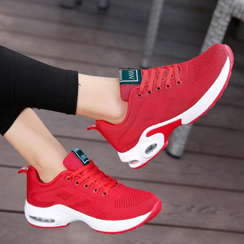 Athletic Sport Platform Sneakers Breathable Women Casual Fashion Height Increasing Shoes Air Cushion Soft Bottom Ultra Lightweight Running Workout Shoes Sports Design Stevvex