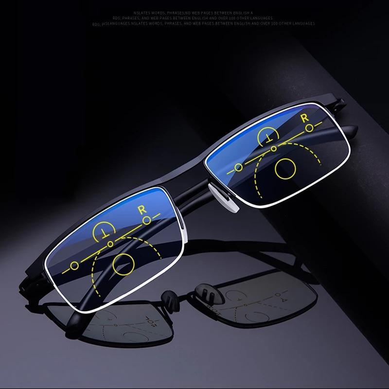 Attractive Metal Frame Sunglasses Style Intelligent Multifocal Progressive Reading Glasses and  Men Women Dual-use Anti-Blue Light Automatic Adjustment Eyewear Stevvex
