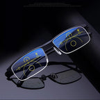 Attractive Metal Frame Sunglasses Style Intelligent Multifocal Progressive Reading Glasses and  Men Women Dual-use Anti-Blue Light Automatic Adjustment Eyewear Stevvex