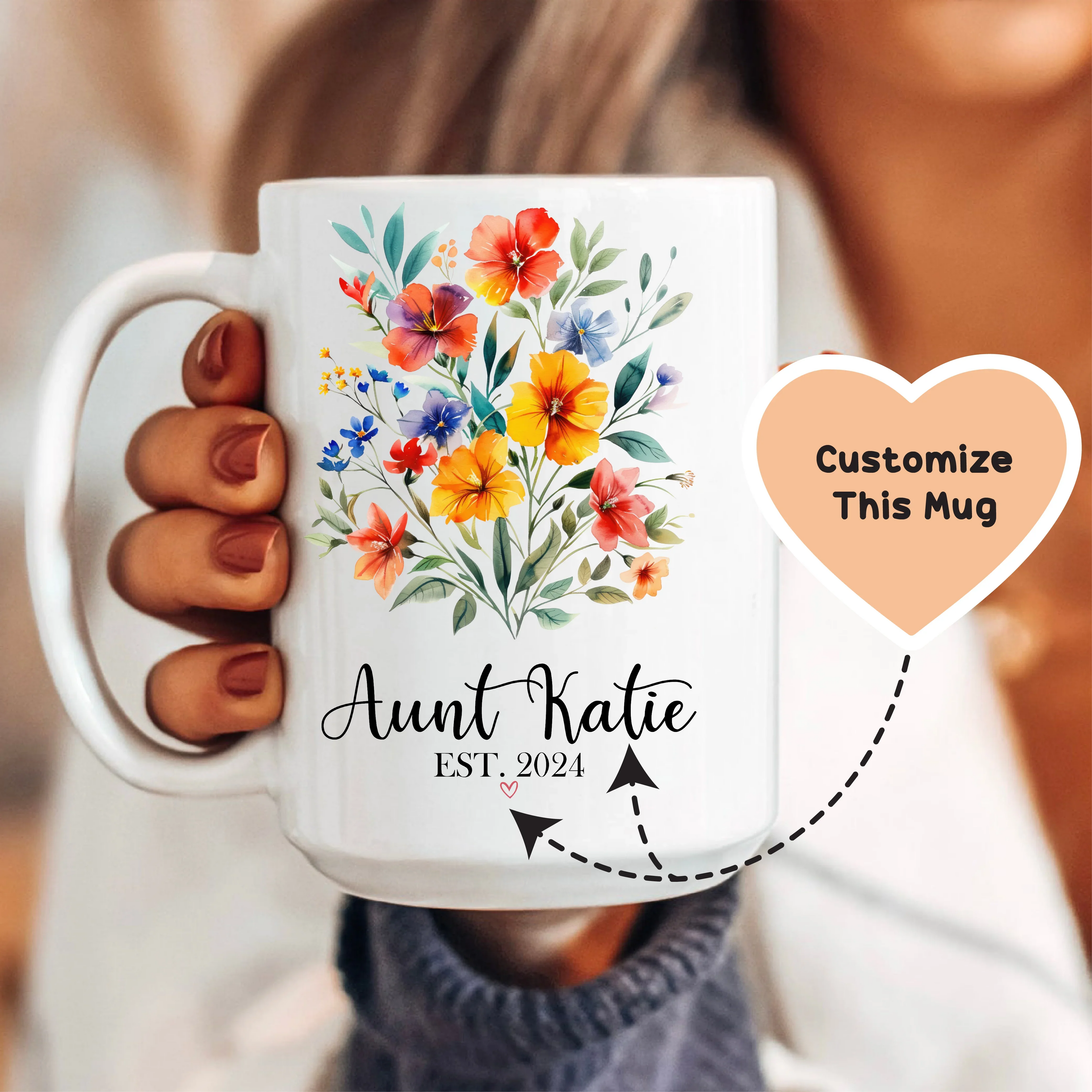 Auntie Floral Custom Mug Peachy Sunday