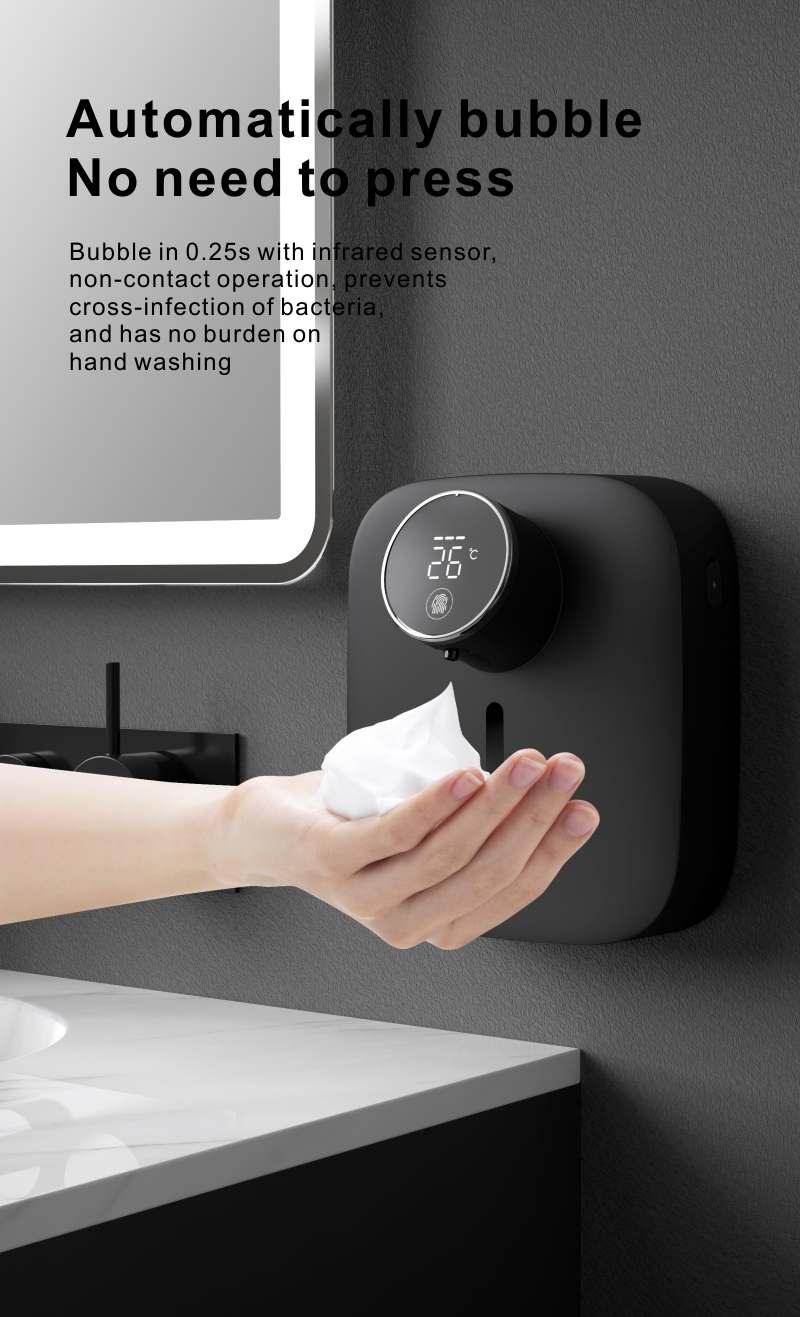 Automatic Liquid Soap Dispenser Intelligent Induction Hand Washer LED Temperature Display Wall-mounted Foam Soap Dispenser Automatic Induction Soap Dispenser Wall-Mounted Mobile Phone Washing Infrared Thermometer Household Stevvex