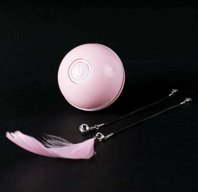 Automatic Smart Cat Toys Ball Interactive Catnip USB Rechargeable Self Rotating Colorful Led Feather Bells Toys for Cats Kitten Build-in Spinning Led Light Stimulate Hunting Instinct Stevvex