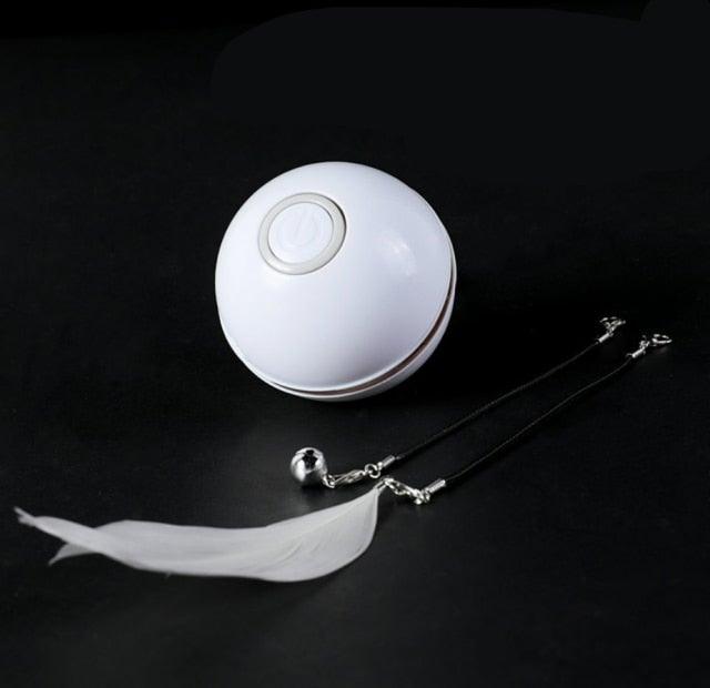 Automatic Smart Cat Toys Ball Interactive Catnip USB Rechargeable Self Rotating Colorful Led Feather Bells Toys for Cats Kitten Build-in Spinning Led Light Stimulate Hunting Instinct Stevvex