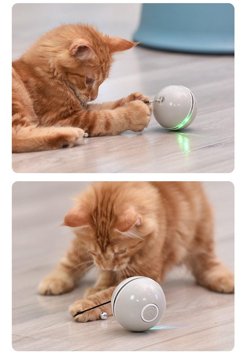 Automatic Smart Cat Toys Ball Interactive Catnip USB Rechargeable Self Rotating Colorful Led Feather Bells Toys for Cats Kitten Build-in Spinning Led Light Stimulate Hunting Instinct Stevvex