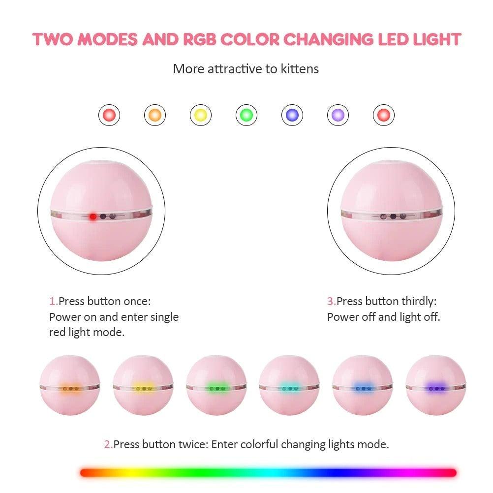 Automatic Smart Cat Toys Ball Interactive Catnip USB Rechargeable Self Rotating Colorful Led Feather Bells Toys for Cats Kitten Build-in Spinning Led Light Stimulate Hunting Instinct Stevvex
