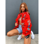 Autumn and Winter Sports Style Red Printed Casual Loose Long Sleeve Coat Jacket For Women Oversized Jackets for Women Stevvex