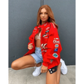 Autumn and Winter Sports Style Red Printed Casual Loose Long Sleeve Coat Jacket For Women Oversized Jackets for Women Stevvex