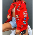 Autumn and Winter Sports Style Red Printed Casual Loose Long Sleeve Coat Jacket For Women Oversized Jackets for Women Stevvex
