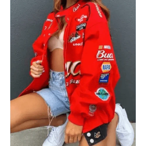 Autumn and Winter Sports Style Red Printed Casual Loose Long Sleeve Coat Jacket For Women Oversized Jackets for Women Stevvex