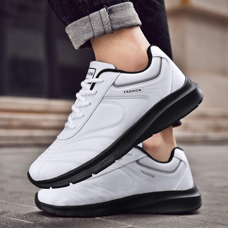 Autumn Mens Fashion White Sneakers Light Sport Shoes Black Leather Running Spring Winter Warm Soft Shoes Athletic Road Running Casual Lace Up Comfort Sports Fashion Sneakers Stevvex