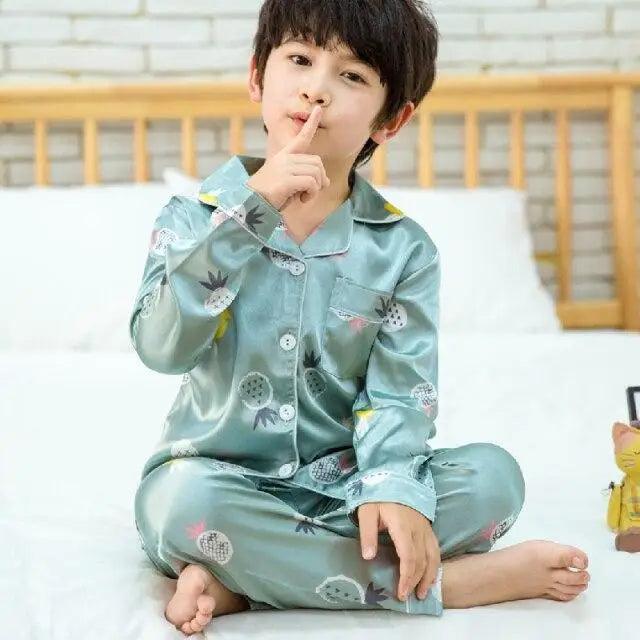Autumn Winter Long Sleeve Kid Sleepwear Set Silk Pajamas Set Boys Pajamas Sets For Kids Home Cloth Girls Pajamas Set Kids Pajamas Sets Girls Cartoon Pattern Night Suit Children Sleepwear Pajamas Kids Silk Nightwear Stevvex