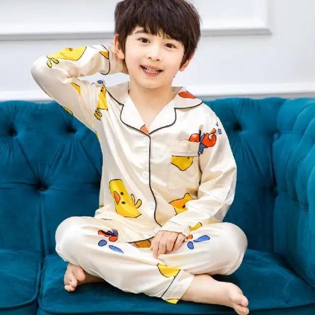 Autumn Winter Long Sleeve Kid Sleepwear Set Silk Pajamas Set Boys Pajamas Sets For Kids Home Cloth Girls Pajamas Set Kids Pajamas Sets Girls Cartoon Pattern Night Suit Children Sleepwear Pajamas Kids Silk Nightwear Stevvex