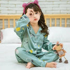 Autumn Winter Long Sleeve Kid Sleepwear Set Silk Pajamas Set Boys Pajamas Sets For Kids Home Cloth Girls Pajamas Set Kids Pajamas Sets Girls Cartoon Pattern Night Suit Children Sleepwear Pajamas Kids Silk Nightwear Stevvex