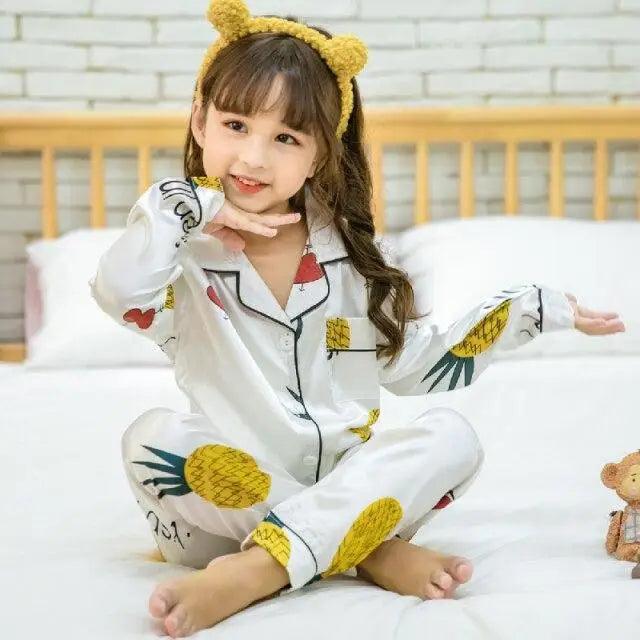 Autumn Winter Long Sleeve Kid Sleepwear Set Silk Pajamas Set Boys Pajamas Sets For Kids Home Cloth Girls Pajamas Set Kids Pajamas Sets Girls Cartoon Pattern Night Suit Children Sleepwear Pajamas Kids Silk Nightwear Stevvex
