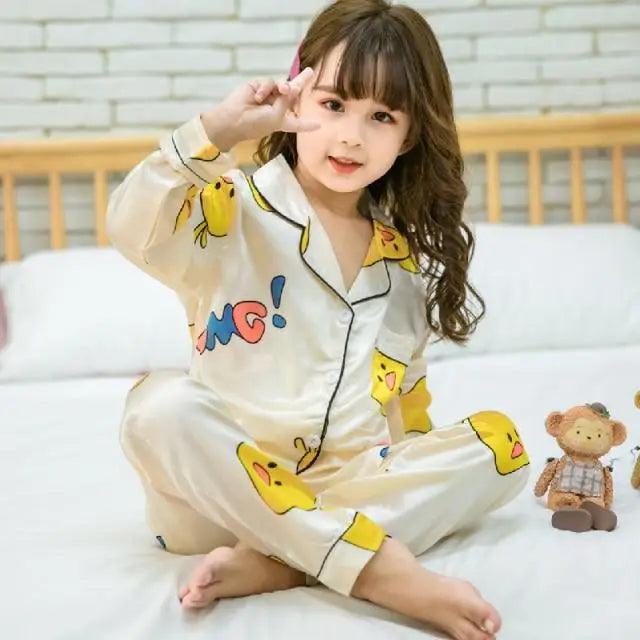 Autumn Winter Long Sleeve Kid Sleepwear Set Silk Pajamas Set Boys Pajamas Sets For Kids Home Cloth Girls Pajamas Set Kids Pajamas Sets Girls Cartoon Pattern Night Suit Children Sleepwear Pajamas Kids Silk Nightwear Stevvex