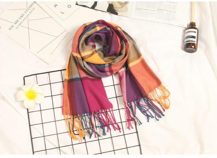 Autumn Winter Luxury Soft Men's Plaid Lightweight Scarf Elegant Thicken Wrap Shawl Ladies Lightweight Escharpe Soft Wool Elegant Neckwear Cashmere Scarf Long Thick Warm Unisex For Women Men Stevvex