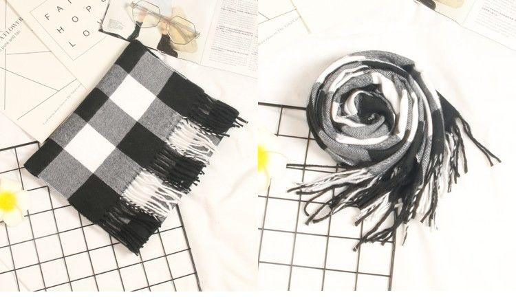 Autumn Winter Luxury Soft Men's Plaid Lightweight Scarf Elegant Thicken Wrap Shawl Ladies Lightweight Escharpe Soft Wool Elegant Neckwear Cashmere Scarf Long Thick Warm Unisex For Women Men Stevvex