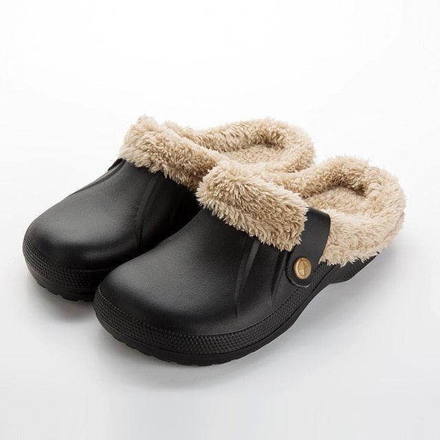 Autumn Winter New Lightweight Home Men's Slippers Non-Slip Warm And Waterproof Plush Cotton Slippers Classic Fur Lined Clog Waterproof Winter House Comfortable Indoor Slippers Stevvex