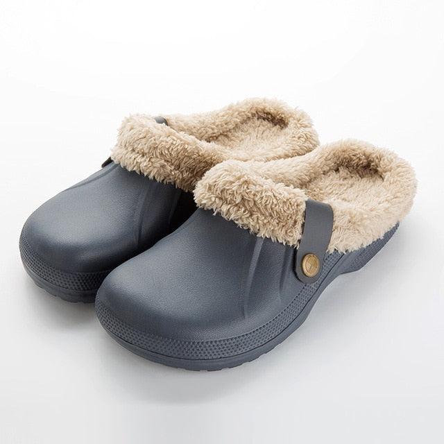 Autumn Winter New Lightweight Home Men's Slippers Non-Slip Warm And Waterproof Plush Cotton Slippers Classic Fur Lined Clog Waterproof Winter House Comfortable Indoor Slippers Stevvex