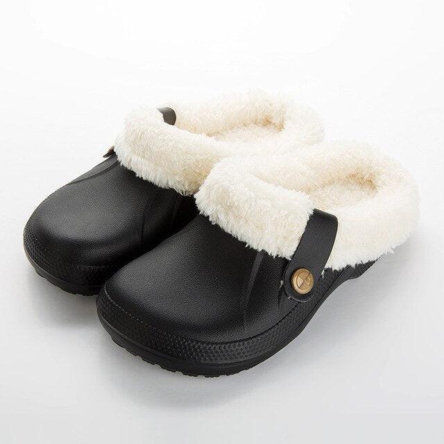 Autumn Winter New Lightweight Home Men's Slippers Non-Slip Warm And Waterproof Plush Cotton Slippers Classic Fur Lined Clog Waterproof Winter House Comfortable Indoor Slippers Stevvex