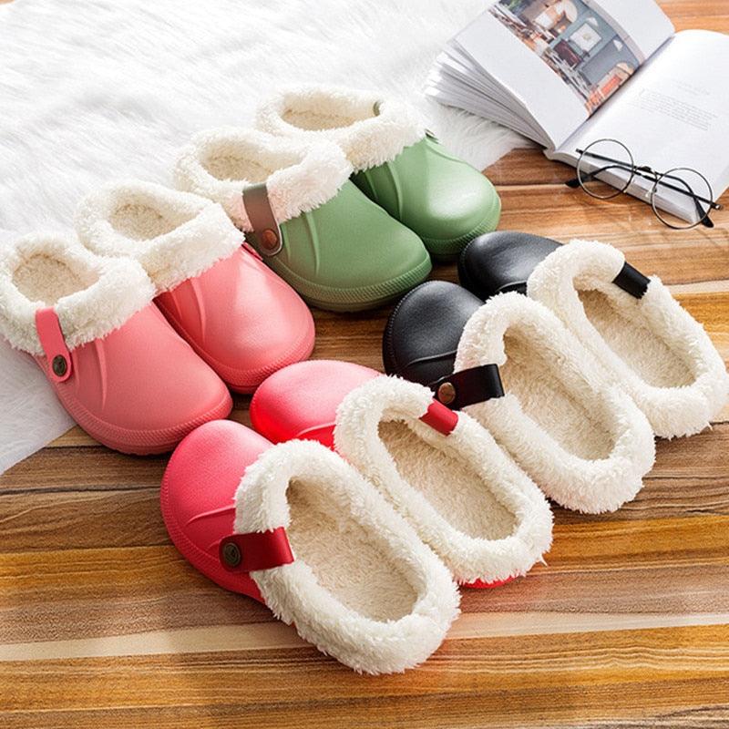 Autumn Winter New Lightweight Home Men's Slippers Non-Slip Warm And Waterproof Plush Cotton Slippers Classic Fur Lined Clog Waterproof Winter House Comfortable Indoor Slippers Stevvex