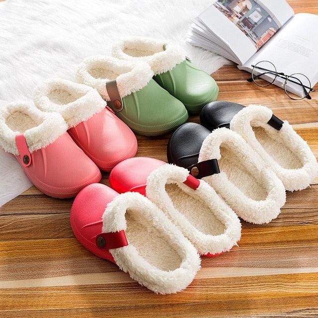 Autumn Winter New Lightweight Home Men's Slippers Non-Slip Warm And Waterproof Plush Cotton Slippers Classic Fur Lined Clog Waterproof Winter House Comfortable Indoor Slippers Stevvex