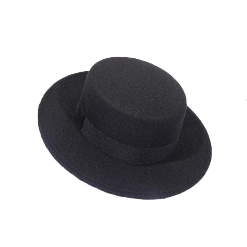 Autumn Winter Polyester Flat Top Hat For Women's Luxury Wide Fedora Hat Jazz Cap Classic Wide Hat Women Comfortable Elegant Hat For Summer Classic Design Stevvex