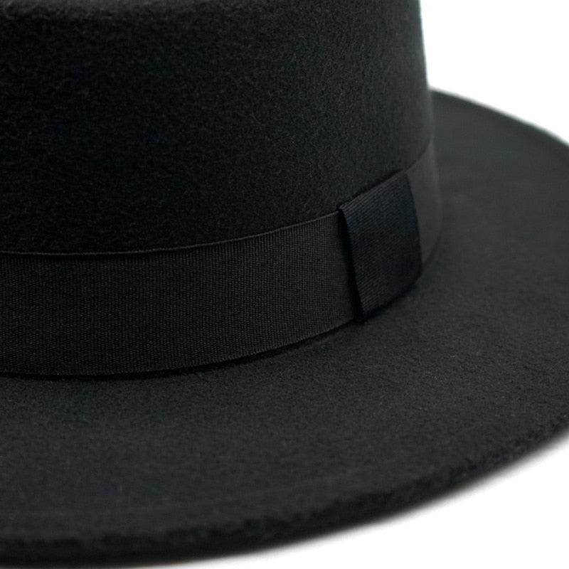 Autumn Winter Polyester Flat Top Hat For Women's Luxury Wide Fedora Hat Jazz Cap Classic Wide Hat Women Comfortable Elegant Hat For Summer Classic Design Stevvex