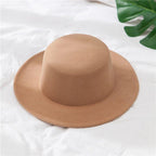 Autumn Winter Polyester Flat Top Hat For Women's Luxury Wide Fedora Hat Jazz Cap Classic Wide Hat Women Comfortable Elegant Hat For Summer Classic Design Stevvex