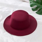 Autumn Winter Polyester Flat Top Hat For Women's Luxury Wide Fedora Hat Jazz Cap Classic Wide Hat Women Comfortable Elegant Hat For Summer Classic Design Stevvex