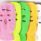 Autumn Winter Ski Mask 3-Hole Knit Hat Full Face Cover Balaclava Hats Funny Party Embroidery Beanies Caps Hole Knitted Full Face Cover Ski Neck Gaiter, Winter Balaclava Warm Knit Beanie for Outdoor Sports Outdoor Full Face Cover Thermal Ski Mask One Size Stevvex