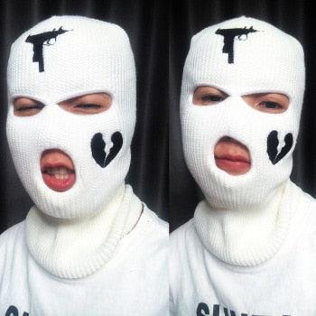 Autumn Winter Ski Mask 3-Hole Knit Hat Full Face Cover Balaclava Hats Funny Party Embroidery Beanies Caps Hole Knitted Full Face Cover Ski Neck Gaiter, Winter Balaclava Warm Knit Beanie for Outdoor Sports Outdoor Full Face Cover Thermal Ski Mask One Size Stevvex