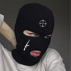 Autumn Winter Ski Mask 3-Hole Knit Hat Full Face Cover Balaclava Hats Funny Party Embroidery Beanies Caps Hole Knitted Full Face Cover Ski Neck Gaiter, Winter Balaclava Warm Knit Beanie for Outdoor Sports Outdoor Full Face Cover Thermal Ski Mask One Size Stevvex