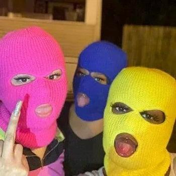 Autumn Winter Ski Mask 3-Hole Knit Hat Full Face Cover Balaclava Hats Funny Party Embroidery Beanies Caps Hole Knitted Full Face Cover Ski Neck Gaiter, Winter Balaclava Warm Knit Beanie for Outdoor Sports Outdoor Full Face Cover Thermal Ski Mask One Size Stevvex