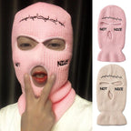 Autumn Winter Ski Mask 3-Hole Knit Hat Full Face Cover Balaclava Hats Funny Party Embroidery Beanies Caps Hole Knitted Full Face Cover Ski Neck Gaiter, Winter Balaclava Warm Knit Beanie for Outdoor Sports Outdoor Full Face Cover Thermal Ski Mask One Size Stevvex
