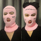 Autumn Winter Ski Mask 3-Hole Knit Hat Full Face Cover Balaclava Hats Funny Party Embroidery Beanies Caps Hole Knitted Full Face Cover Ski Neck Gaiter, Winter Balaclava Warm Knit Beanie for Outdoor Sports Outdoor Full Face Cover Thermal Ski Mask One Size Stevvex