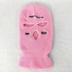 Autumn Winter Ski Mask 3-Hole Knit Hat Full Face Cover Balaclava Hats Funny Party Embroidery Beanies Caps Hole Knitted Full Face Cover Ski Neck Gaiter, Winter Balaclava Warm Knit Beanie for Outdoor Sports Outdoor Full Face Cover Thermal Ski Mask One Size Stevvex