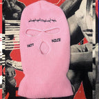 Autumn Winter Ski Mask 3-Hole Knit Hat Full Face Cover Balaclava Hats Funny Party Embroidery Beanies Caps Hole Knitted Full Face Cover Ski Neck Gaiter, Winter Balaclava Warm Knit Beanie for Outdoor Sports Outdoor Full Face Cover Thermal Ski Mask One Size Stevvex