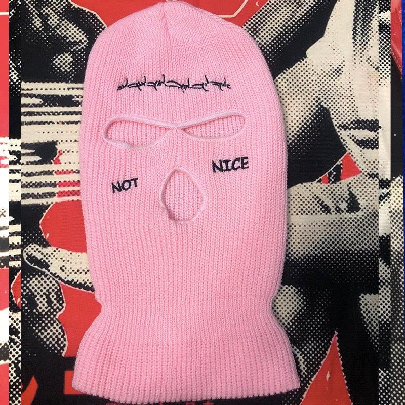 Autumn Winter Ski Mask 3-Hole Knit Hat Full Face Cover Balaclava Hats Funny Party Embroidery Beanies Caps Hole Knitted Full Face Cover Ski Neck Gaiter, Winter Balaclava Warm Knit Beanie for Outdoor Sports Outdoor Full Face Cover Thermal Ski Mask One Size Stevvex