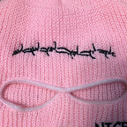 Autumn Winter Ski Mask 3-Hole Knit Hat Full Face Cover Balaclava Hats Funny Party Embroidery Beanies Caps Hole Knitted Full Face Cover Ski Neck Gaiter, Winter Balaclava Warm Knit Beanie for Outdoor Sports Outdoor Full Face Cover Thermal Ski Mask One Size Stevvex