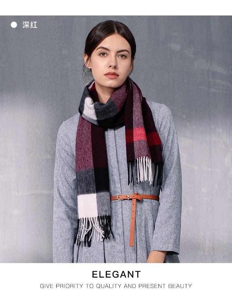 Autumn Winter Super Soft Hijab Classic Cashmere Tartan Lightweight Pure Wool Plaid Scarf Women's Shawls Elegant Thickened To Keep Warm For Women Stevvex