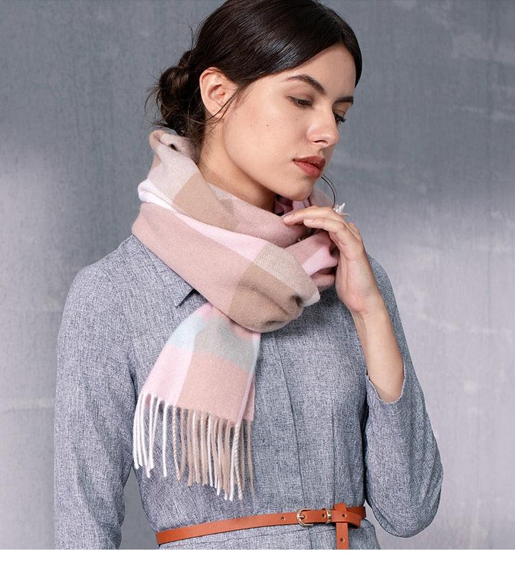 Autumn Winter Super Soft Hijab Classic Cashmere Tartan Lightweight Pure Wool Plaid Scarf Women's Shawls Elegant Thickened To Keep Warm For Women Stevvex