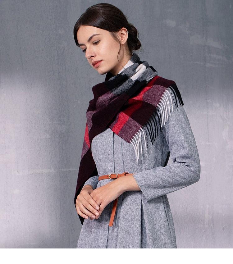 Autumn Winter Super Soft Hijab Classic Cashmere Tartan Lightweight Pure Wool Plaid Scarf Women's Shawls Elegant Thickened To Keep Warm For Women Stevvex