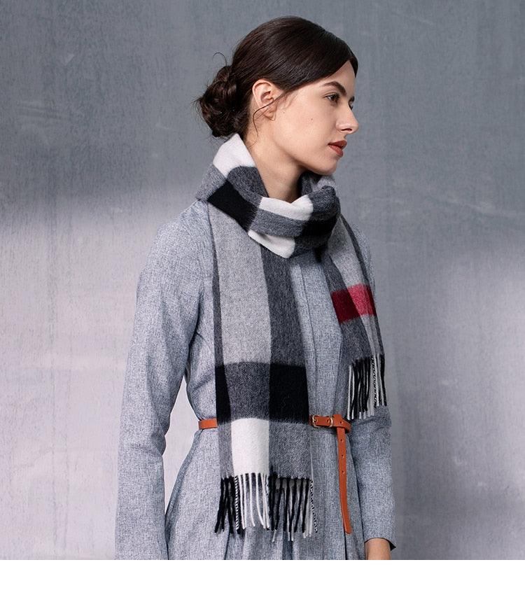 Autumn Winter Super Soft Hijab Classic Cashmere Tartan Lightweight Pure Wool Plaid Scarf Women's Shawls Elegant Thickened To Keep Warm For Women Stevvex